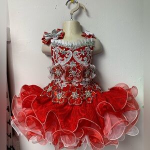 18/24 Month Red Glitzy Beaded Corset Cupcake Pageant Dress with Choker & Bow NWT